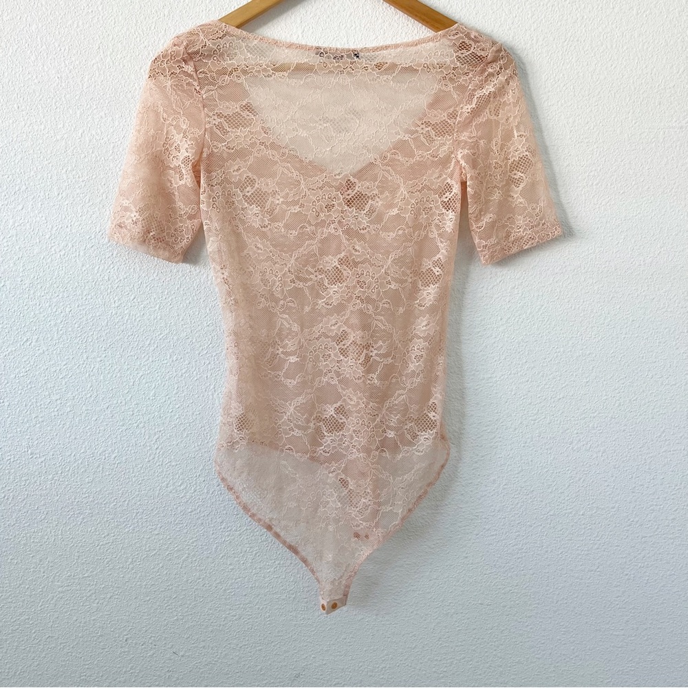 Zara Peach Floral Lace Sheer Bodysuit - Picture 8 of 9